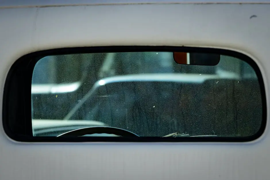 A close-up image of a rear-view mirror attached to a car's windshield