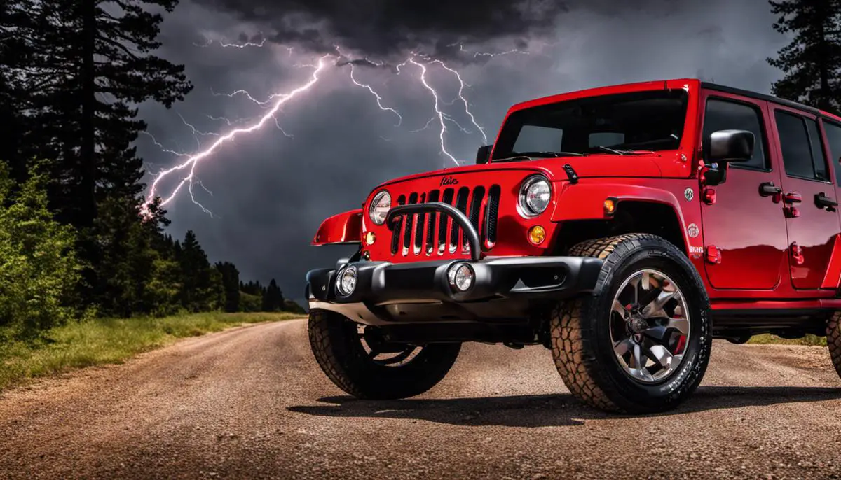 Image: Red Lightning Bolt Symbol in a Jeep